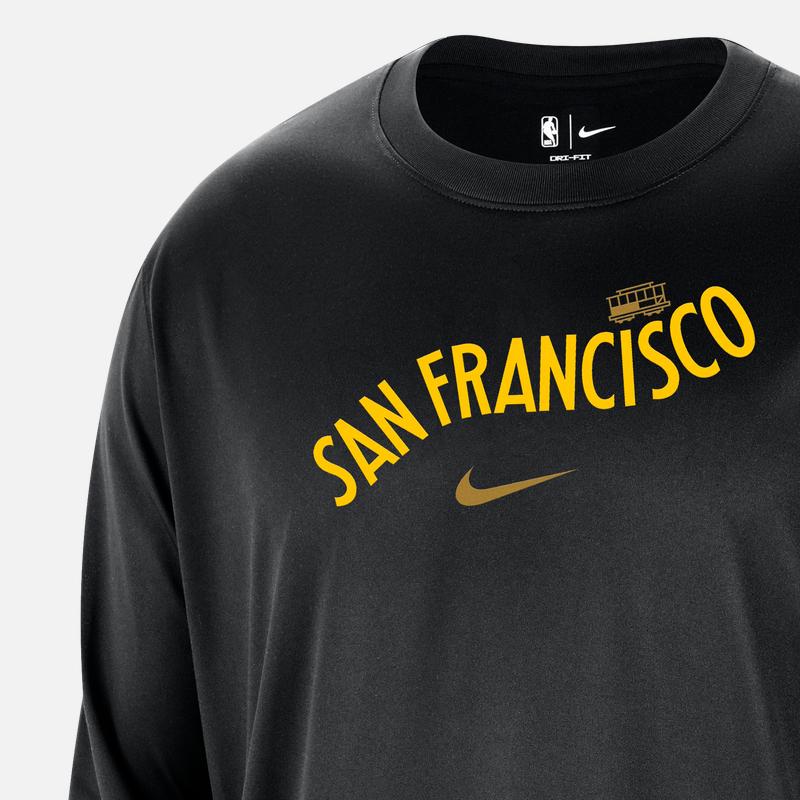 Nike Pánské tričko s dlouhým rukávem a kulatým výstřihem s potiskem nápisu Golden State Warriors, ležérní, černé FB3718-010