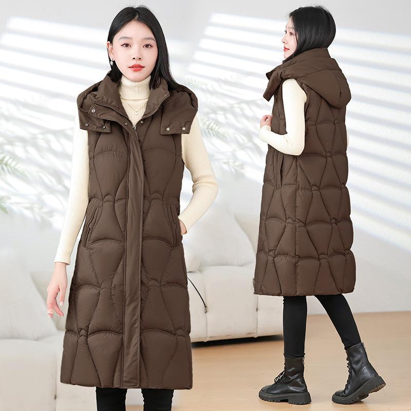 Medium and long cotton vest women's autumn and winter slim fit fashion hooded with sleeveless vest jacket tide