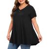 Large Size Women V-neck Button Short-Sleeved Color Loose Pullover T-shirt