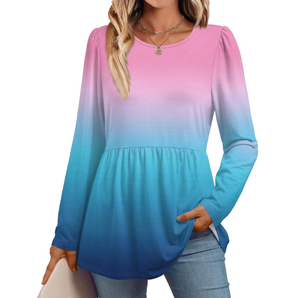 Women's Casual Fashion Long Sleeve Shirt Gradient Tunic Top
