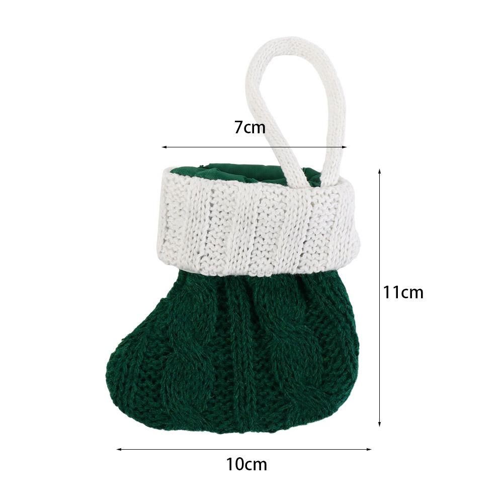 Red/Green Christmas Knitted Green Sock Mini Handmade Christmas Tree Hanging Mini Socks with White Top Decorative
