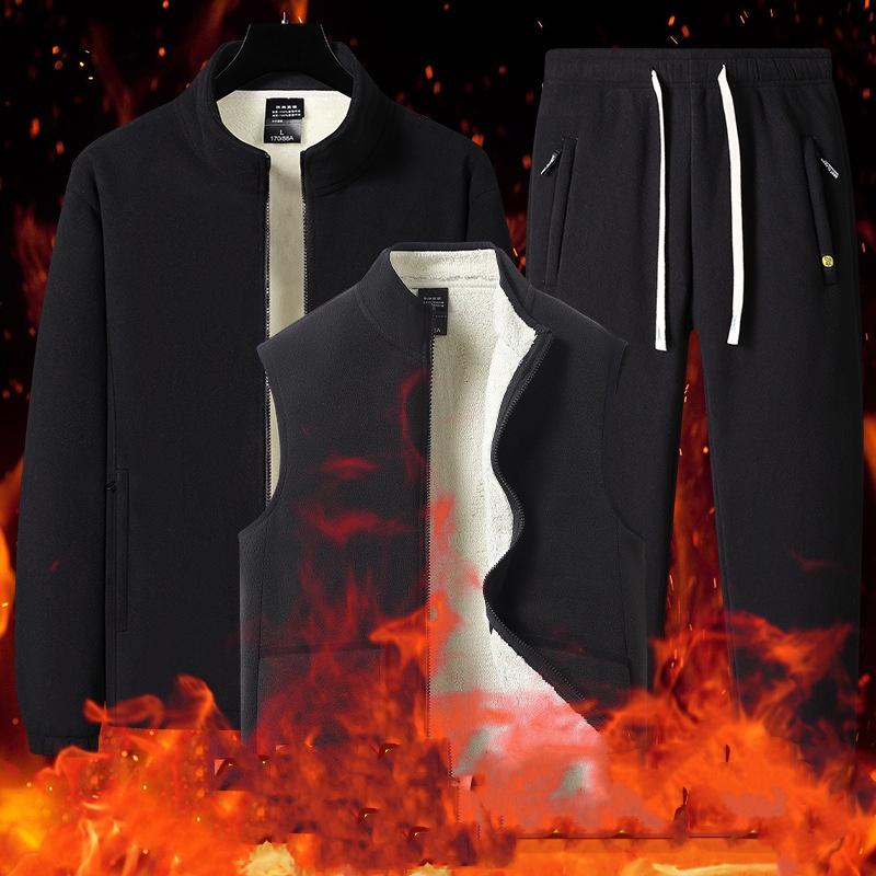 

Комплекты из трех предметов Мужские Теплые Повседневные Комплекты из Овечьей Шерсти Мужские Зимние Плюшевые Толстые Спортивные Костюмы Мужская Куртка из Овечьего Кашемира+жилеты+брюки XXXXXL чёрный