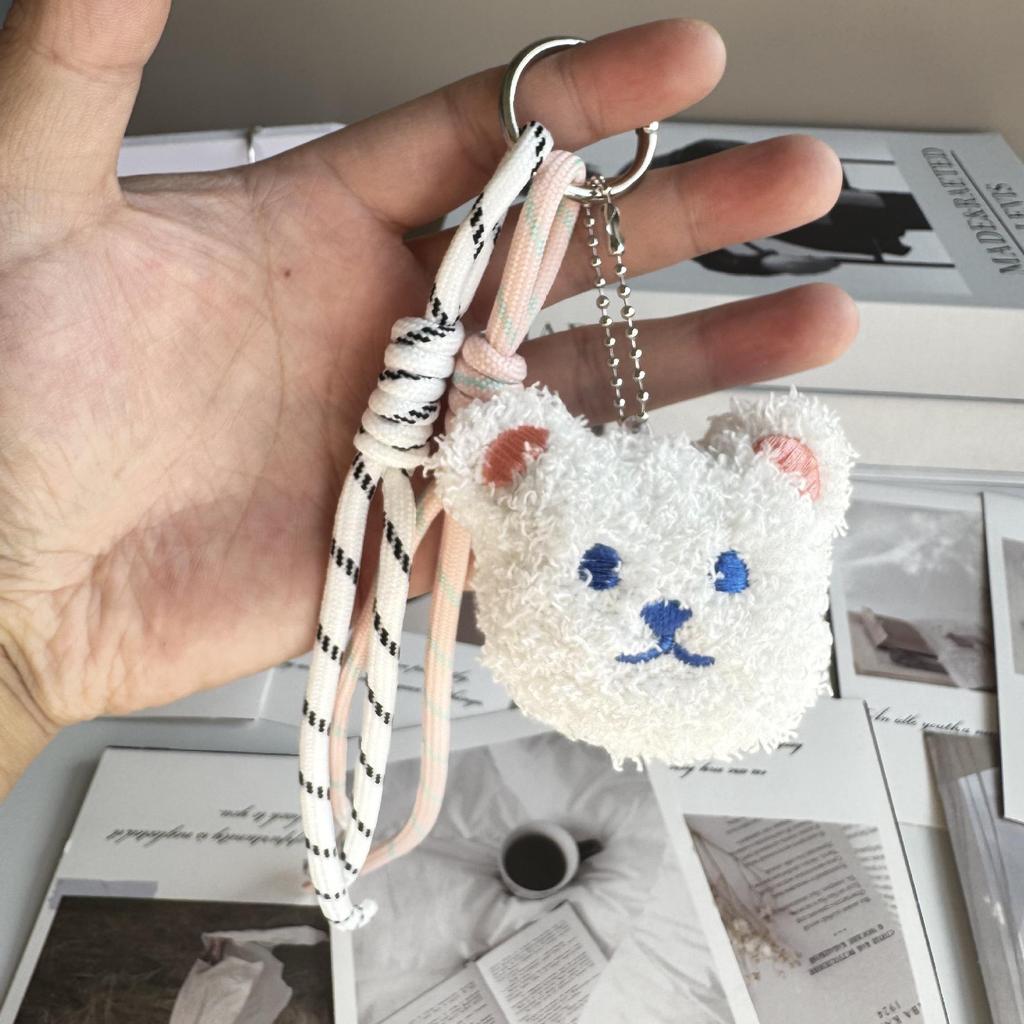 Cartoon Bear Plush Keychain with Heart Pendant 