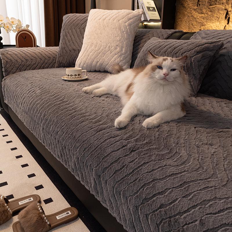 Imitation Rabbit Plush Sofa Cushion, Thickened In Winter, Non-Slip And Dirt-Resistant Seat Cushion, Anti-Cat Scratching, Winter Leatcloth