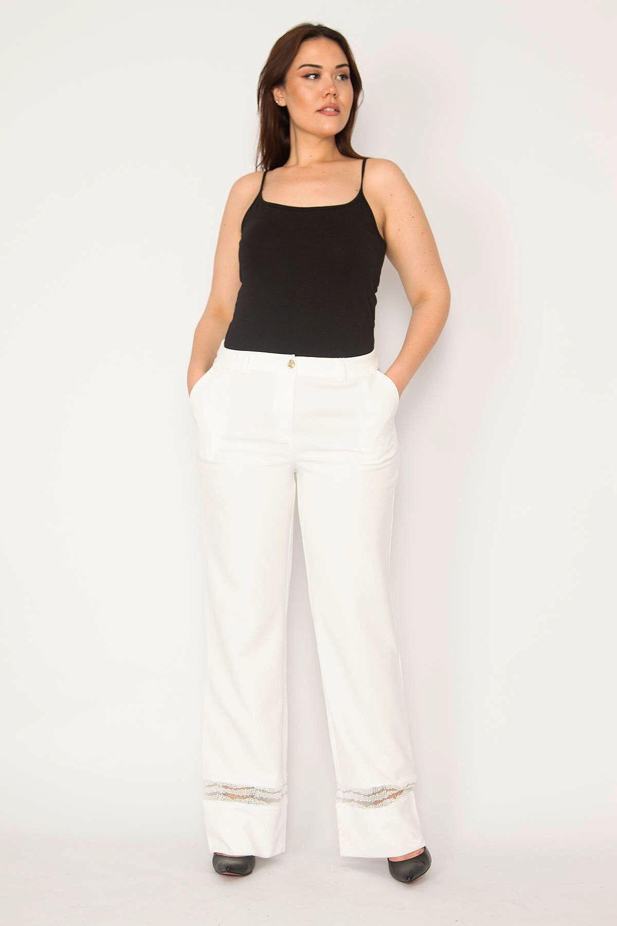 

Women s Style Plus Size Pants Large Size Bone Leg Lace Detailed Pocket Trousers L