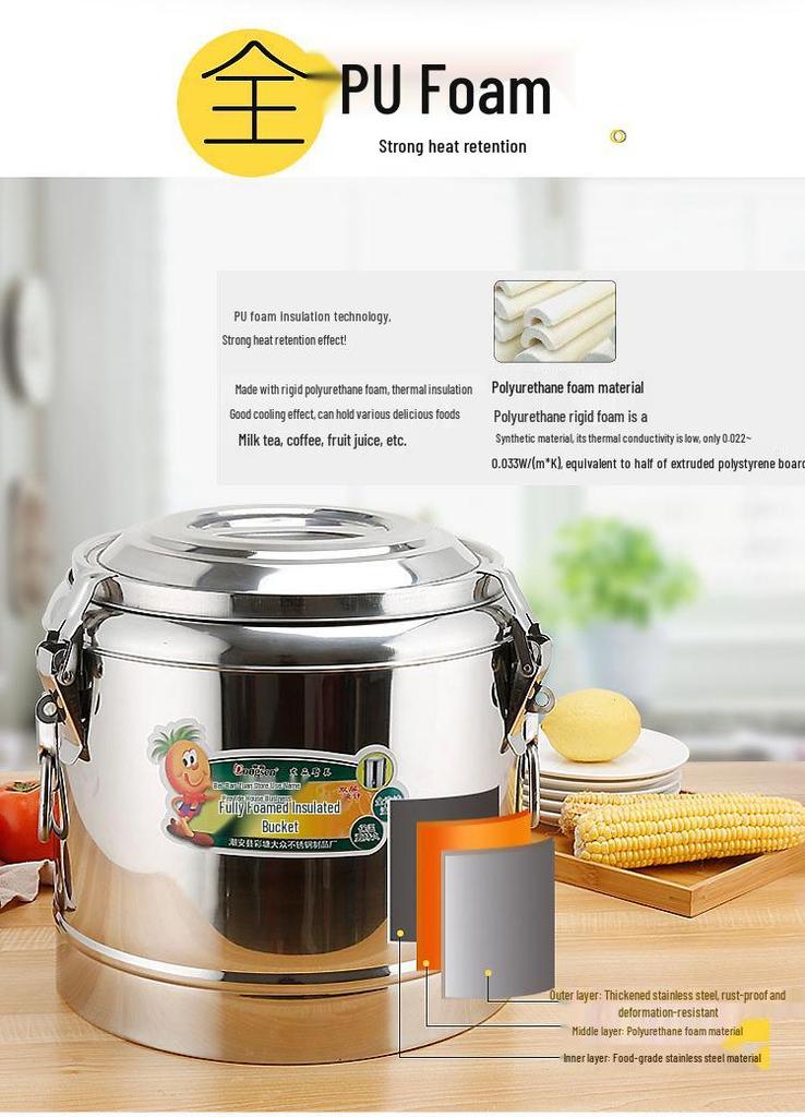 Large Capacity 304 Stainless Steel Insulated Bucket - 3-Layer Thickened Sealed for Rice, Soup, Tea, Hot Water, and Soy Milk