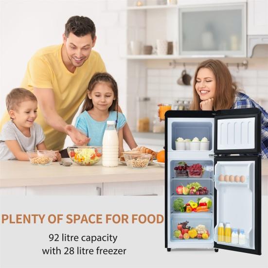 Mini Fridge 92L Retro Refrigerator LED Light Large Capacity Silver Color Handle Adjustable Temperature Sealed Adhesive Tape Red Dual Zone Kitchen
