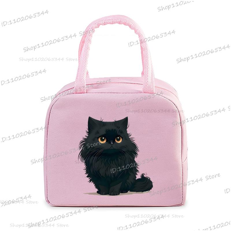 Anime Comic Cat Print Lunch Bag Women And Kids Funny Kitten Graphics Bento Thermal Handbags Thickened Insulation Lunch Box Bag