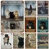 Funny Coffee Sign Retro Cat Posters Metal Tin Sign Vintage Kitchen Signs Coffee Bar Sign Cat Wall Art Poster Cats Home Decor