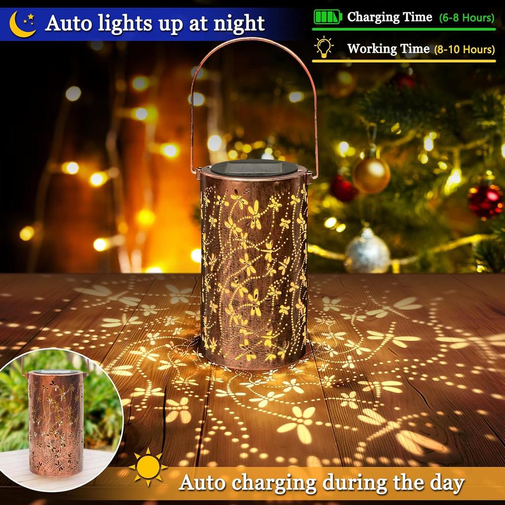 Solar Lantern Light Dragonfly Outdoor Hanging GardenMetal Decor Lanterns-Waterproof LED Decorative Lights