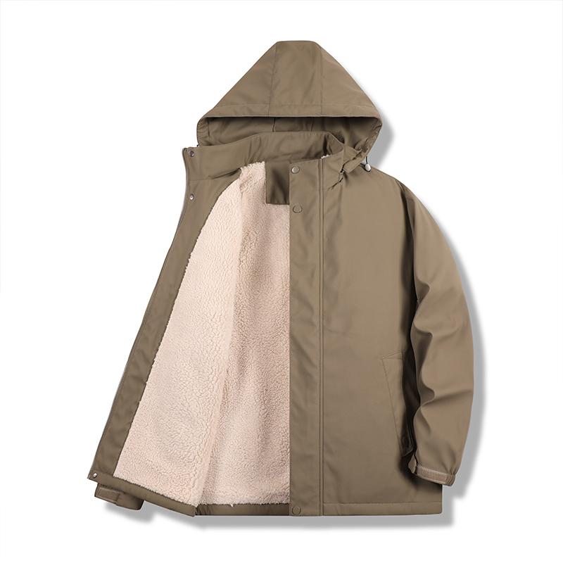 Winter Thick Windbreaker with Added Fleece, Men's Hooded Windproof Jacket, Lamb Fleece Warm Jacket, Men's Windproof Jacket