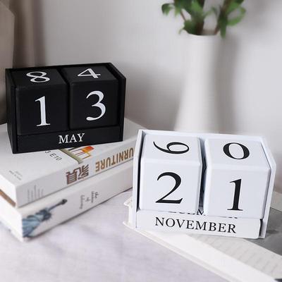 1PC Vintage Wooden Perpetual Desk Calendar Block Planner Permanent Desktop Organizer DIY Agenda.