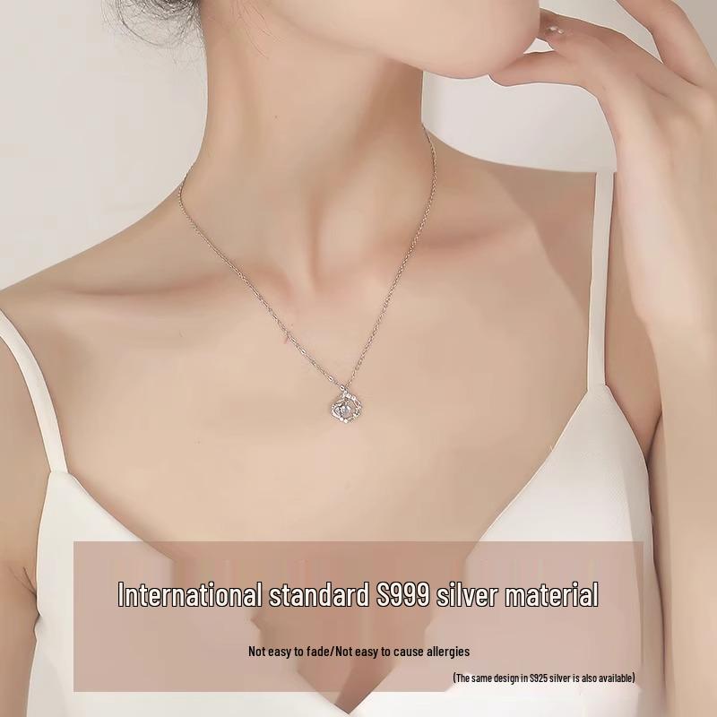 Blauer Eukalyptus & Vogel S999 Sterlingsilber Damen Halskette - 2024 Luxus Neujahrs- & Geburtstagsgeschenk