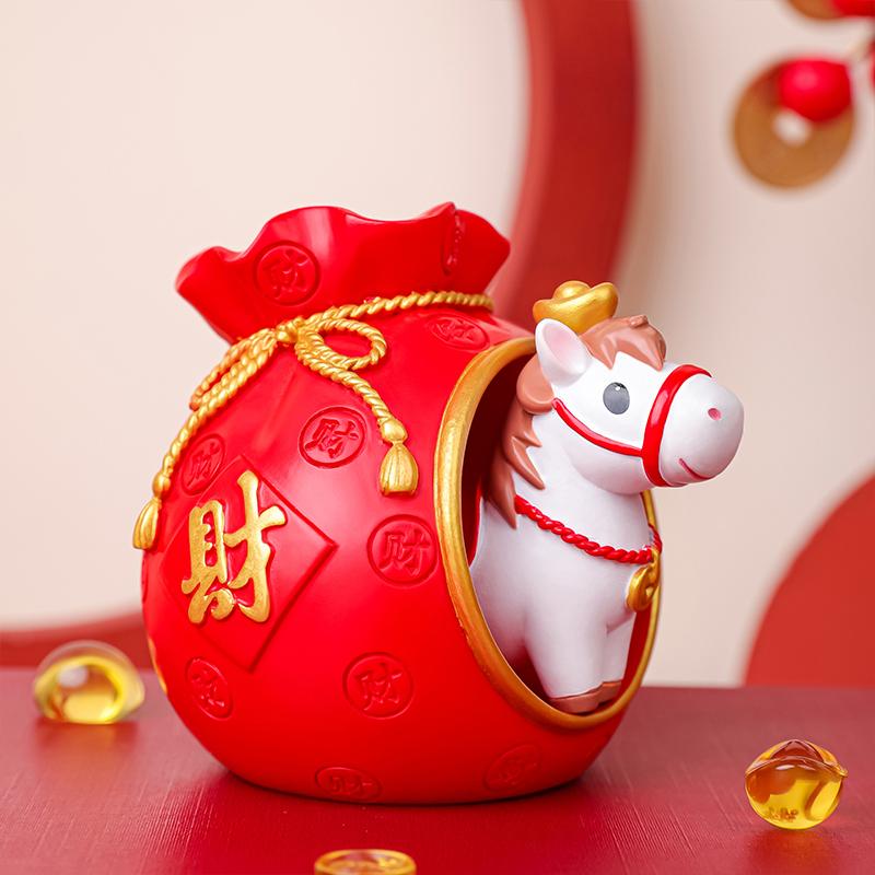 2026 Chinese Horse New Year Decor Red Envelope Resin Desktop Ornament Cute Lucky Horse Figurine Wealth Fortune Home Office Decor