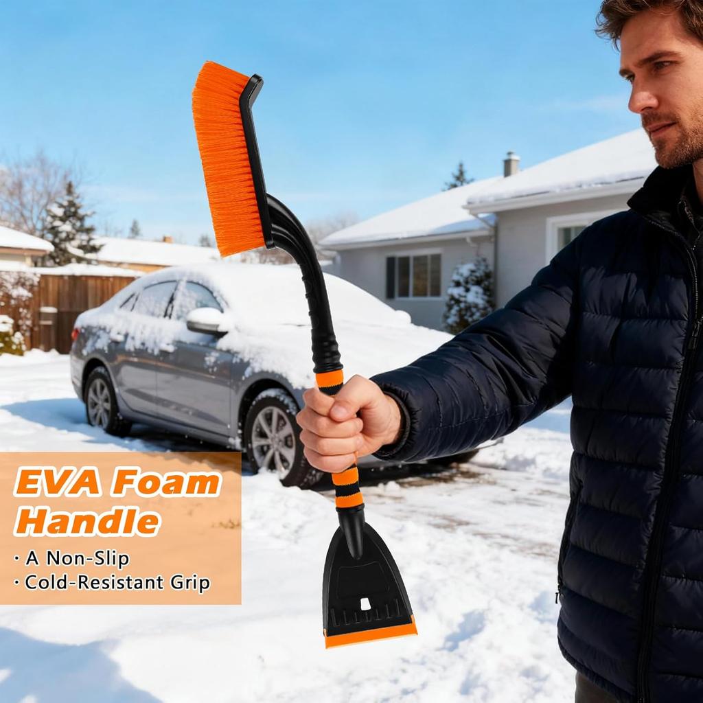 Car Snow Brush And Ice Scraper/26.8" Window Scraper Deicer For Car Windshield, 2 In 1 Ice Scrapers And Brushes With Non-Slip Gloves, Winter Car