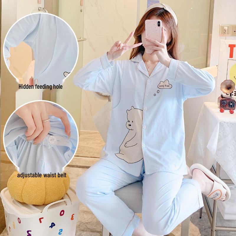 Plus Size Cotton Nursing Pajama Set for Postpartum and Pregnancy - Spring/Summer/Autumn Wear.