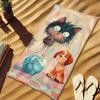 Playful Cartoon Cat Dog Beach Towel, Black Blue Furry Creatures Oversized Quick Dry, Sand Free Lightweight Travel Pool Mat