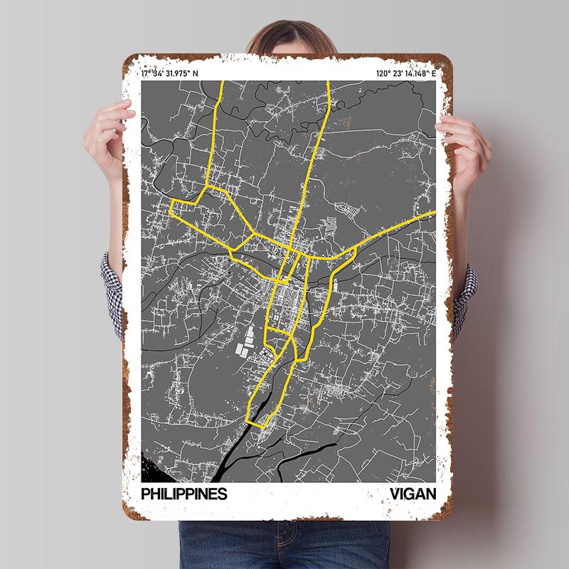 

Vigan City Street Map Tinplate Poster Customized Wall Art Vintage Retro Metal Signs for Decoration Living Room Decor Men Home At 20x30cm（7.8x11.8inch）