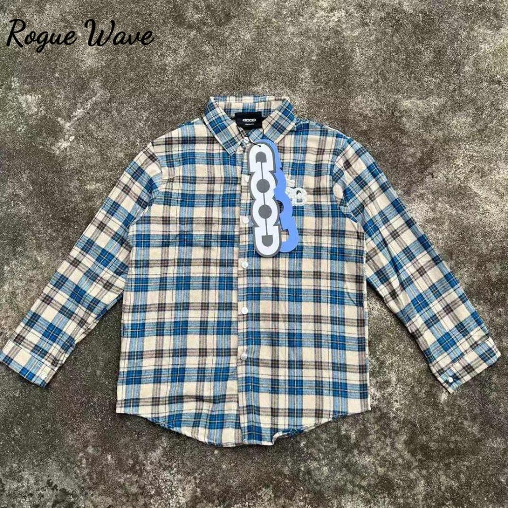 

RogueWave Fashionable Plaid Long Sleeve Shirt Button Up Loose Shirt S синій