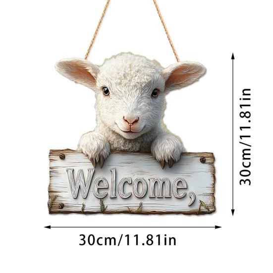 Yousheng Sheep Welcome Door Sign Farmhouse Rustic Front Door Lamb Hanging Sign Indoor Outdoor Animal Door Hanger Decoration Decorative Wall Plaque