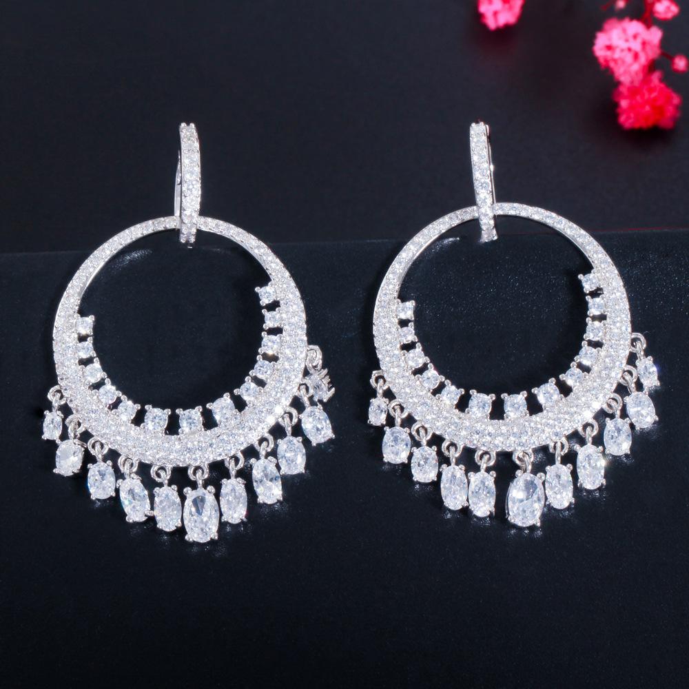 

Popular Jewelry Large Circle Full Diamond Fringed Earrings Copper Platinum Plated Zircon Women S Earrings