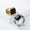 Vintage Punk Stainless Steel Cross Black Gem Signet Ring for Men