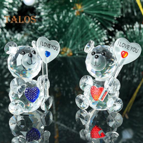 Figura de oso transparente, regalo de San Valentín, adorno de oso de cristal sintético con texto "Te amo", estatua de oso coleccionable de mesa para regalo de boda, fiesta de cumpleaños
