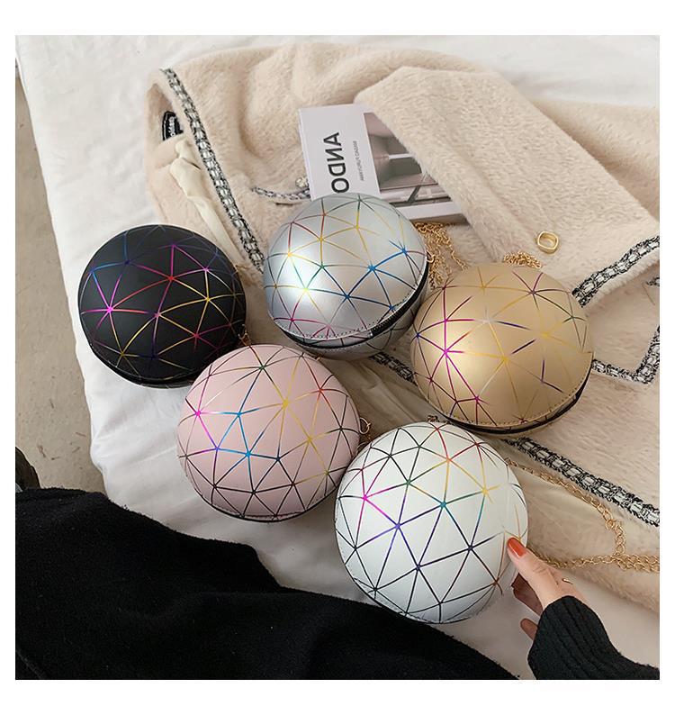 2024 New Bag Women's Shoulder Messenger Small Round Bag Basketball Bag Geometric Pattern Chain Messenger Bag Personalized Women's Bag