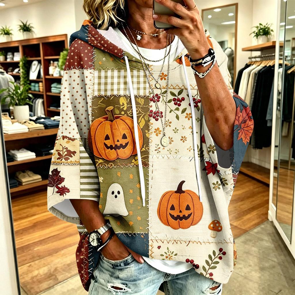 Women's Halloween Print Hoodie Loose Fit Casual Pullover