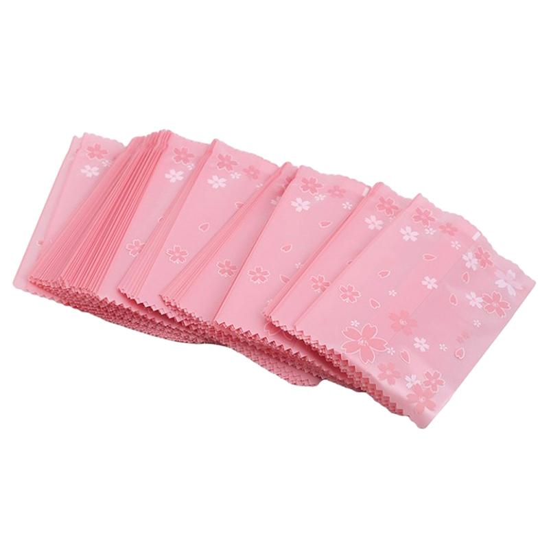 100Pcs Multi-Size Sakura Pink Cherry Blossom Frosted Self-Adhesive Cellophane Bag Self Seal Cookies Packing Plastic Baker'S Bags
