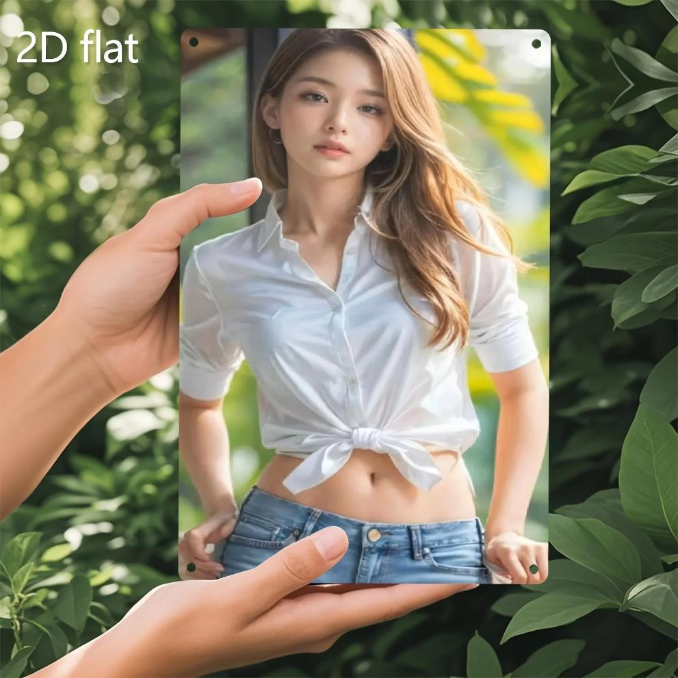 RETRO Metal Wall Art, Vintage Iron Decor Woman In Jeans & Shirt, Home Garden Outdoor Weather-Resistant Hanging Decor