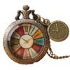 Vintage Antique Roman Numeral Pocket Watch for Men Brass Colorful Glass Transparent Flap Flip Necklace Quartz Chain Pendant Gift