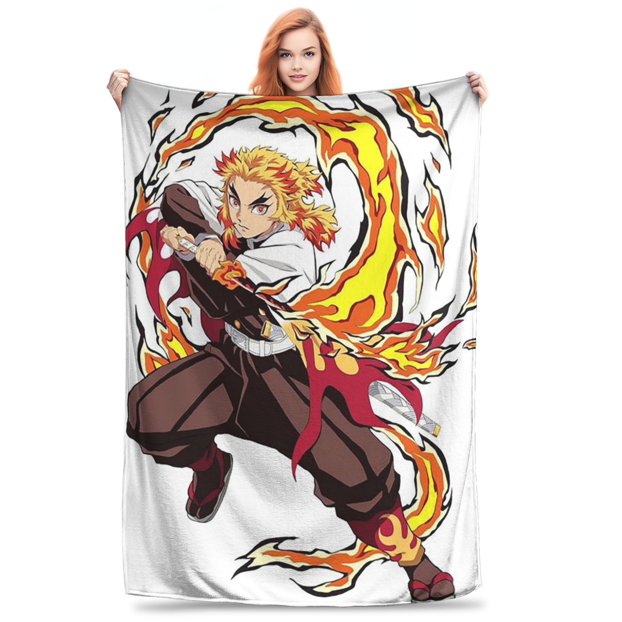 

Demon Slayer Flame Hashira Kyojuro Rengoku Anime Blanket Portable Flannel Sofa Throw Blanket for Home Bedroom Throws Bedspread 30x40in