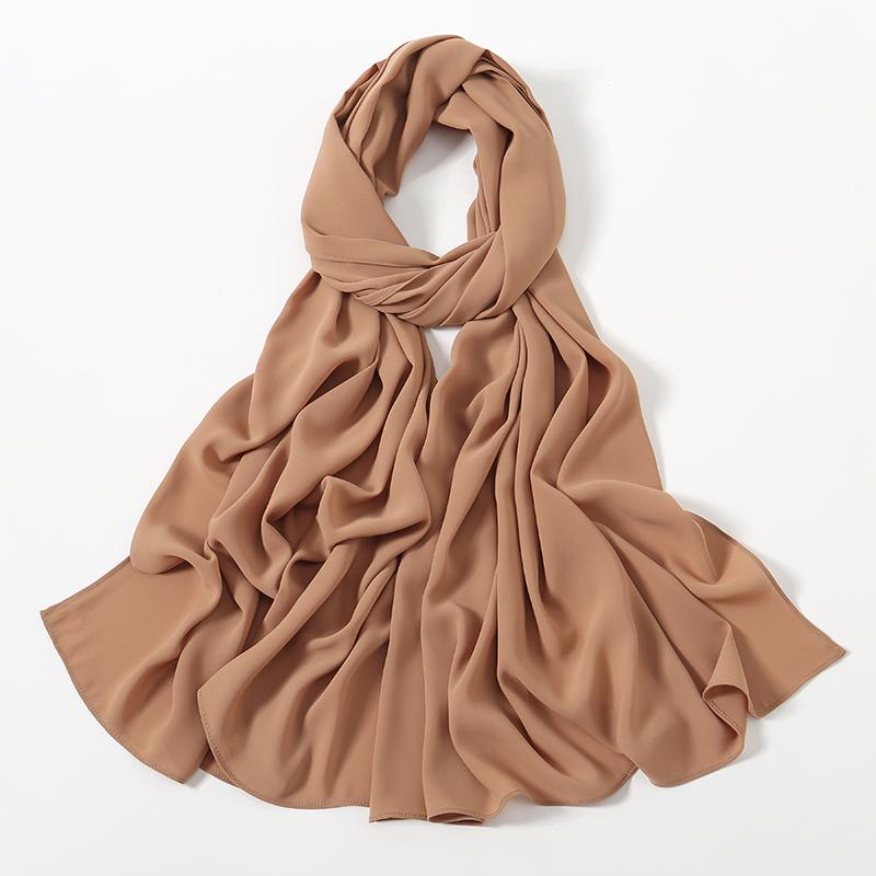 Women Heavy Chiffon Hijab Scarf Premium Chiffon Muslim Hijabs Plain Good Stitching Maxi Wrap Solid Color Musulman Femme Shawls