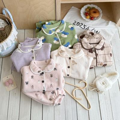 Kinderpyjamaset met dik fleecevest en bijpassende trui - jongens en meisjes, warm, lange mouwen, tweedelig, voor de herfst/winter