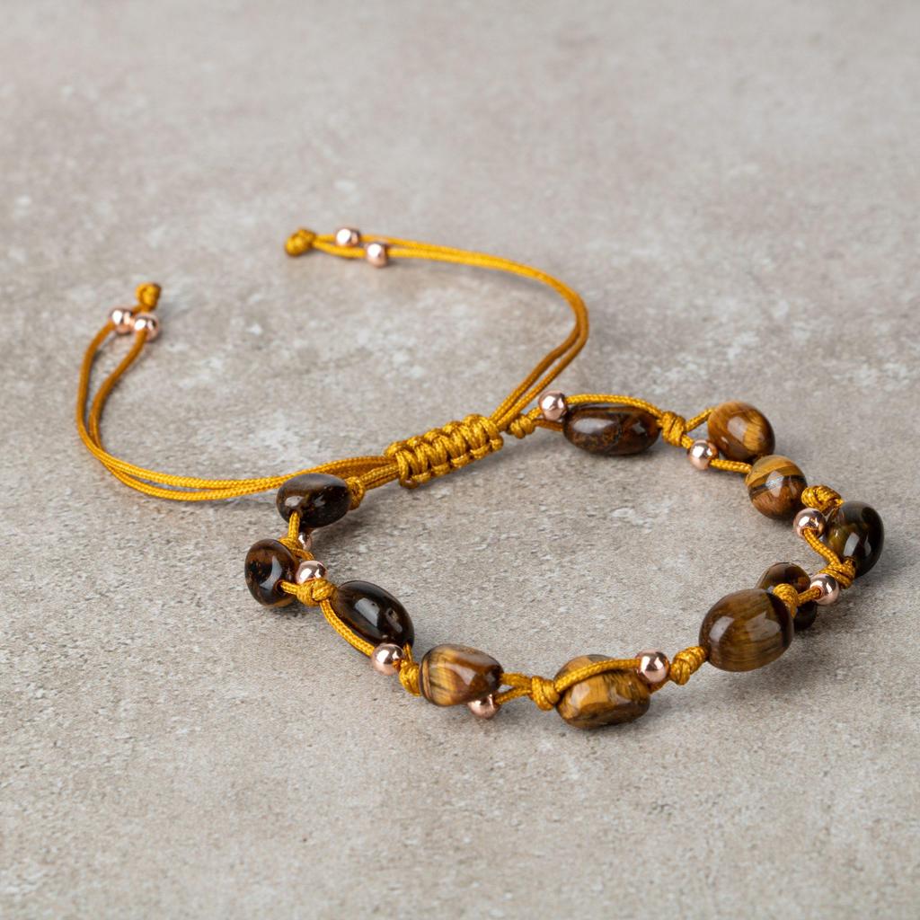 Tigerauge-Makramee-Armband aus Naturstein im Naturschliff