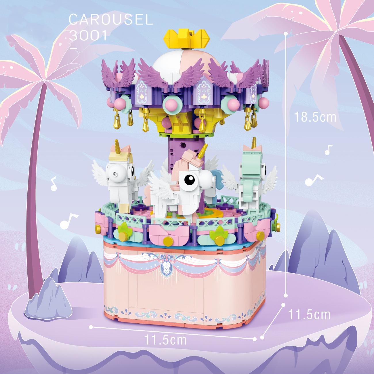 

Amusement Park Small Block Creative Music Box Merry-Go-Round Carousel Ferris Wheels Construction Construction Blocks Toys For Present