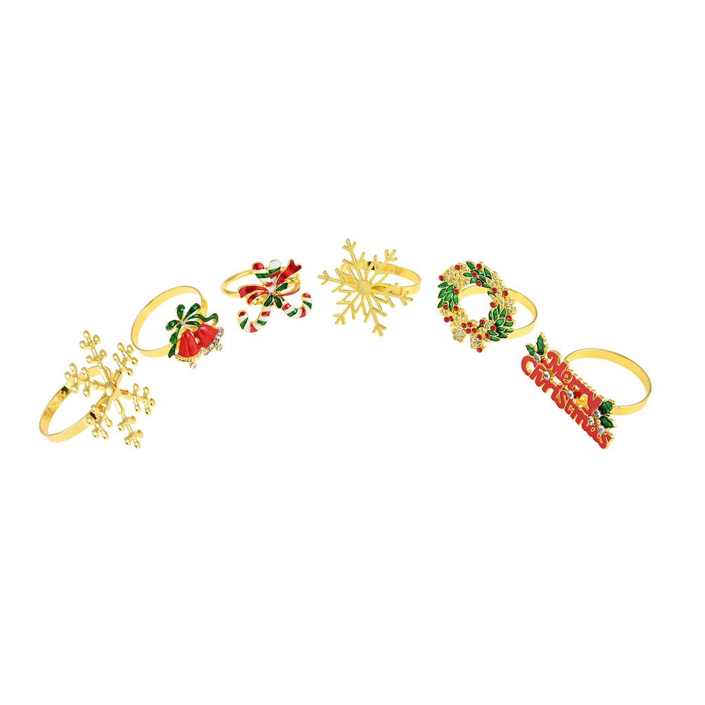 6Pcs/Set Alloy Gold Christmas Napkin Rings Napkin Holder Buckles for Xmas Wedding Thanksgiving Holiday Dinner Party Table Decor