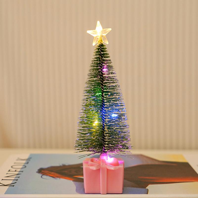1Pc Night Light New Year Party Christmas Tree Mini Colorful Luminous Xmas Tree DIY Home Decor Candle Lamps Ornaments LED