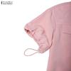 ZANZEA Women Casual Turn Down Collar Summer Short Sleeve Dress