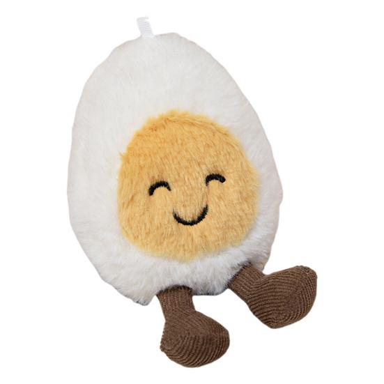 Happy Boiled Egg Stuffed Toy Fun Egg Stuffed Animal for Foodies Sports Fans Playful Expression Doll with Lanyard