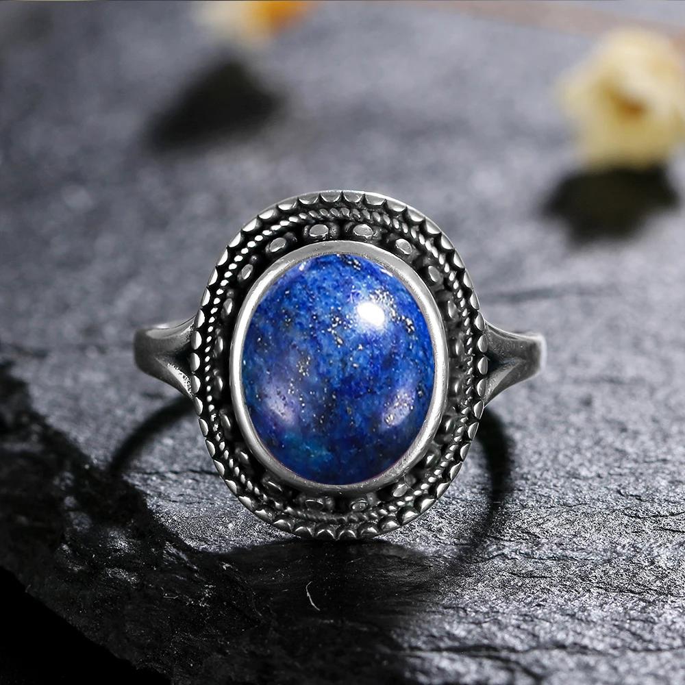 Natural 8*10MM Lapis Lazuli Finger Ring  Rings for Women Gift S Silver Flower Shaped Ring