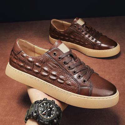 Zapatos Casuales de Cuero Genuino para Hombre Moda Patrón Cocodrilo Zapatos de Negocios para Hombre Zapatillas Deportivas de Alta Calidad con Cordones Tenis Masculino
