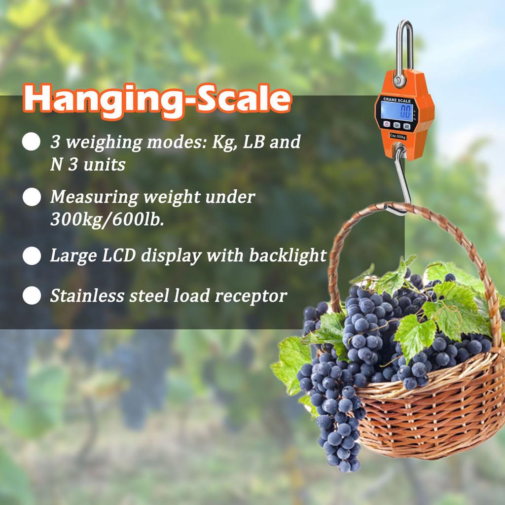 300kg Electronic Crane Scale LCD Digital Weighing Tool Industrial Heavy Duty Weight Stainless Steel Hook Scale Hanging Scale