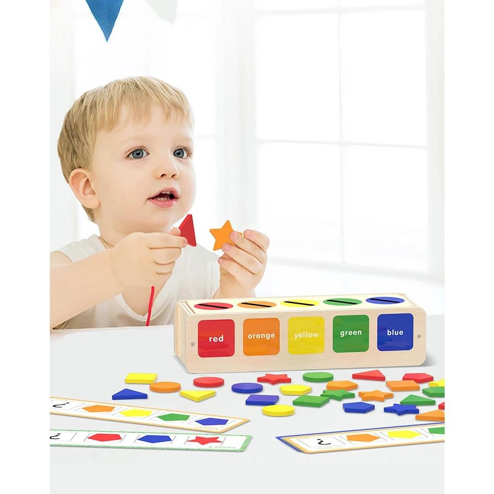 Montessori Wooden Toys for Kids Sensory Sorting Exercise Box Color & Shape Early Educational Block Puzzles Toddler Learning Toys