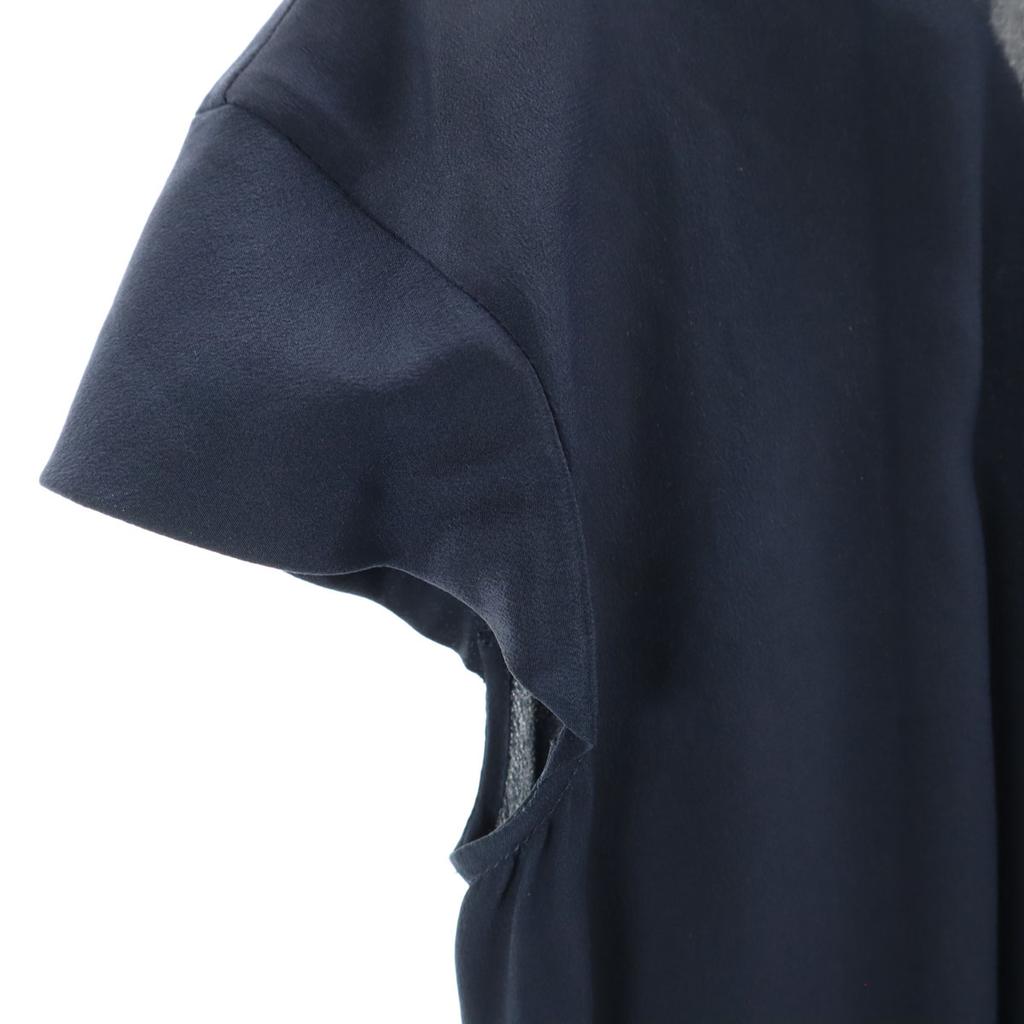 MIUMIU silk Short sleeve Frill one piece 42 Navy French sleeve Women Used