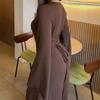 Women's Solid Color Stripe U-neck Long Sleeve Lace-up Dress