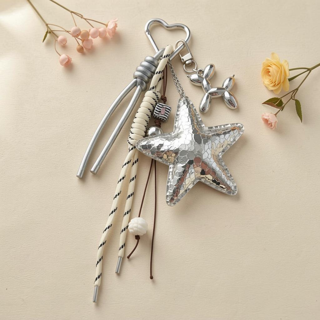 Lady's Fashion Five-Pointed Star Bag Pendant Car Dopamine Matching Hand Gift Hanging Rope Accessories Bag Charm