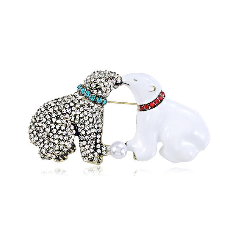 Broche Casal Urso Polar Gotejante de Liga Strass Animal Pino Acessórios de Vestuário Broche Fixo da Moda Ornamento