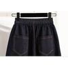 DIMANAF 2026 Spring Summer Plus Size Women Long Pants Denim Jeans Elastic Waist Oversize Loose Cotton Plaid Blue